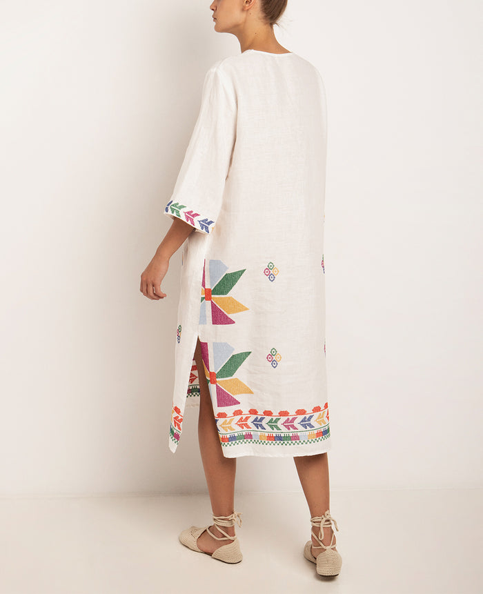 OVERSIZED KAFTAN DRESS "AEOLIS" WHITE/MULTICOLOR