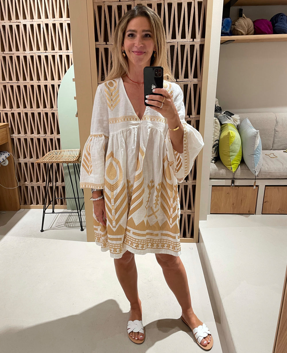 MIDI GREEK ARCHAIC KORI SHORT LINEN DRESS "FEATHER"  Lemoni