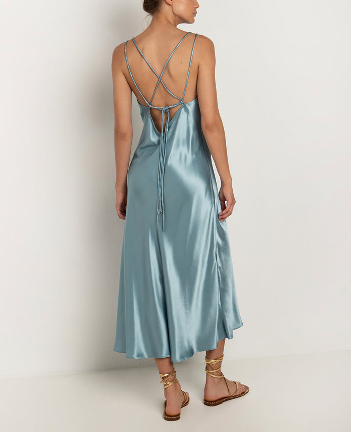 STRAPPY MIDI DRESS "SILKY" - SKY