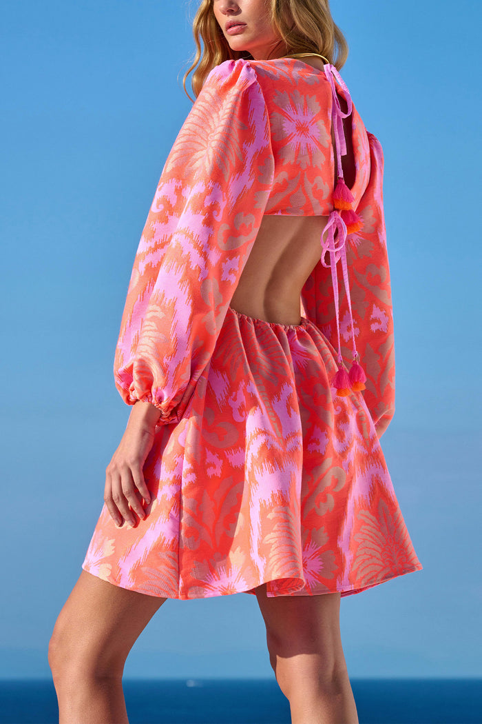 MINI DRESS WITH OPEN BACK "LEFKADA" PINK/ORANGE