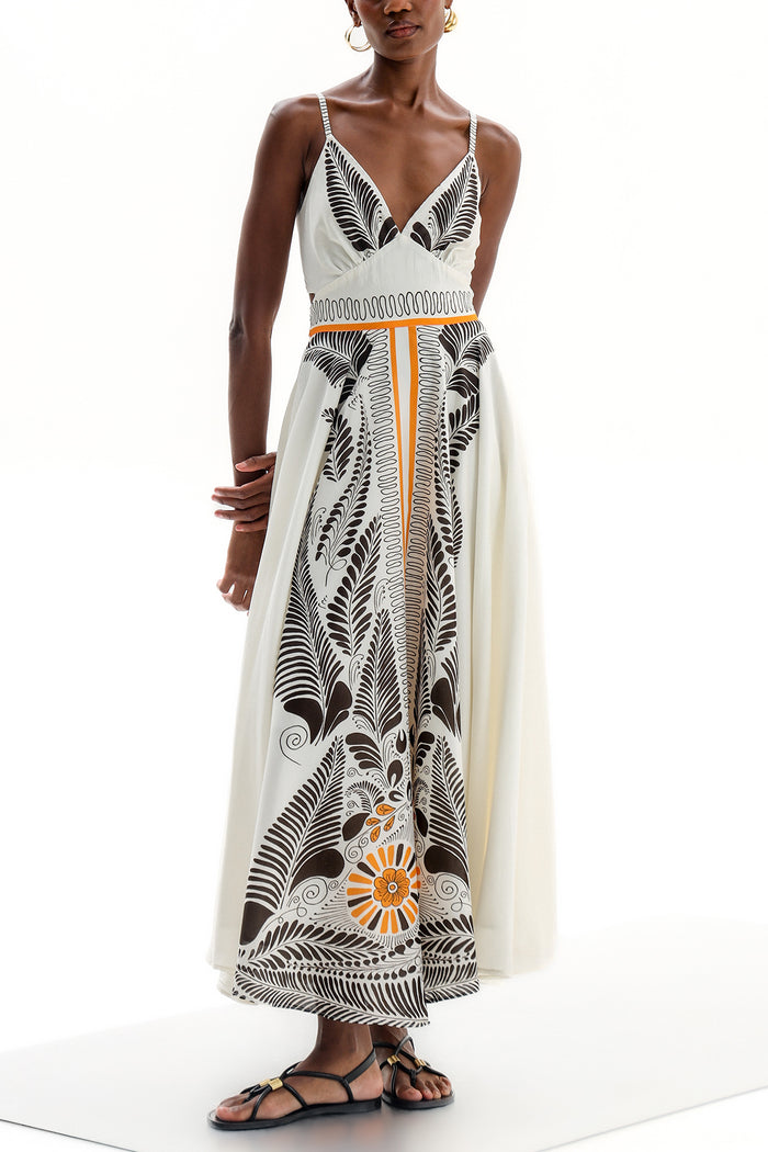 STRAPPY MIDI DRESS "ALTHEA" WHITE/BLACK/ORANGE