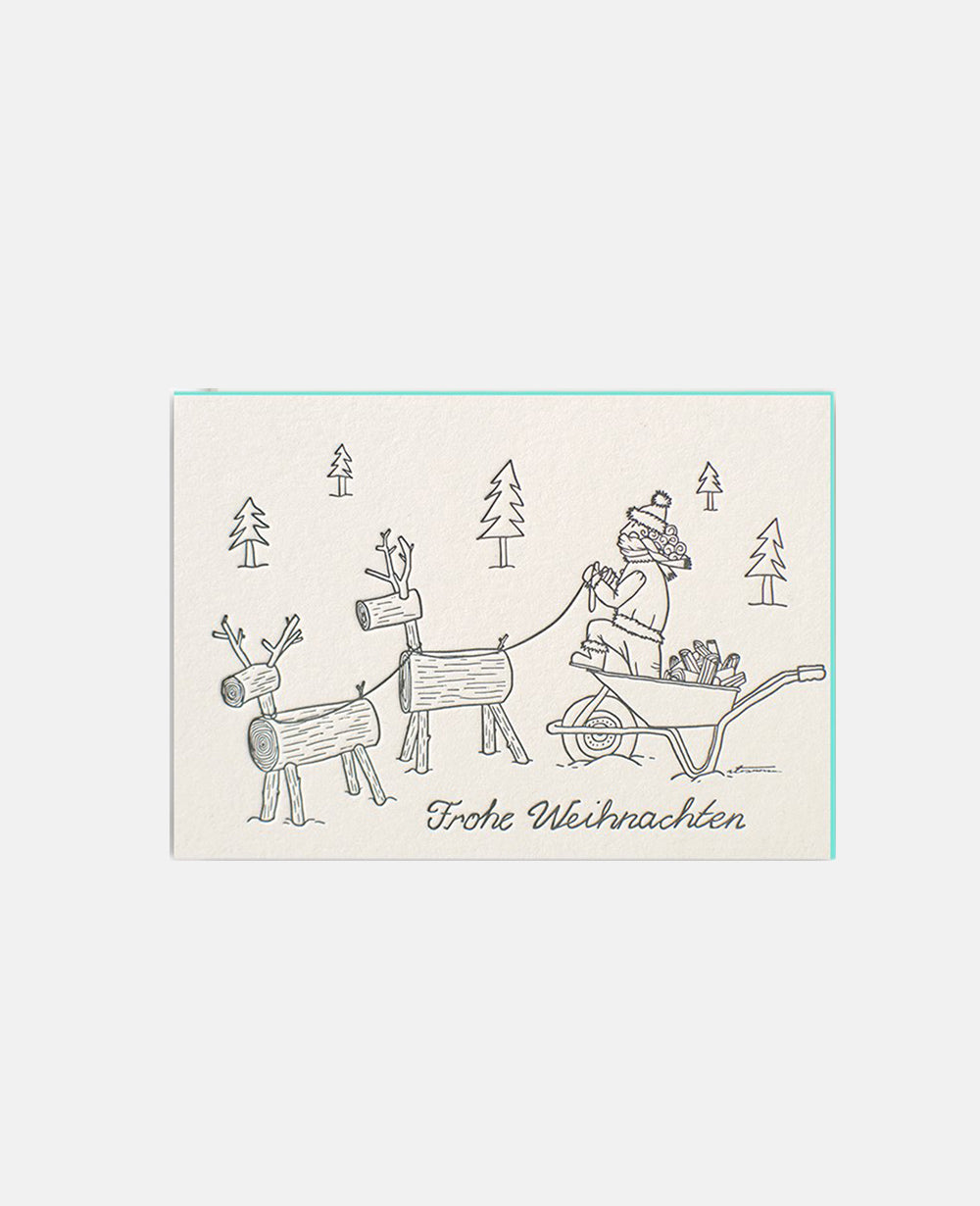 LETTERPRESS CARD "FROHE WEIHNACHTEN" GREY/MINT