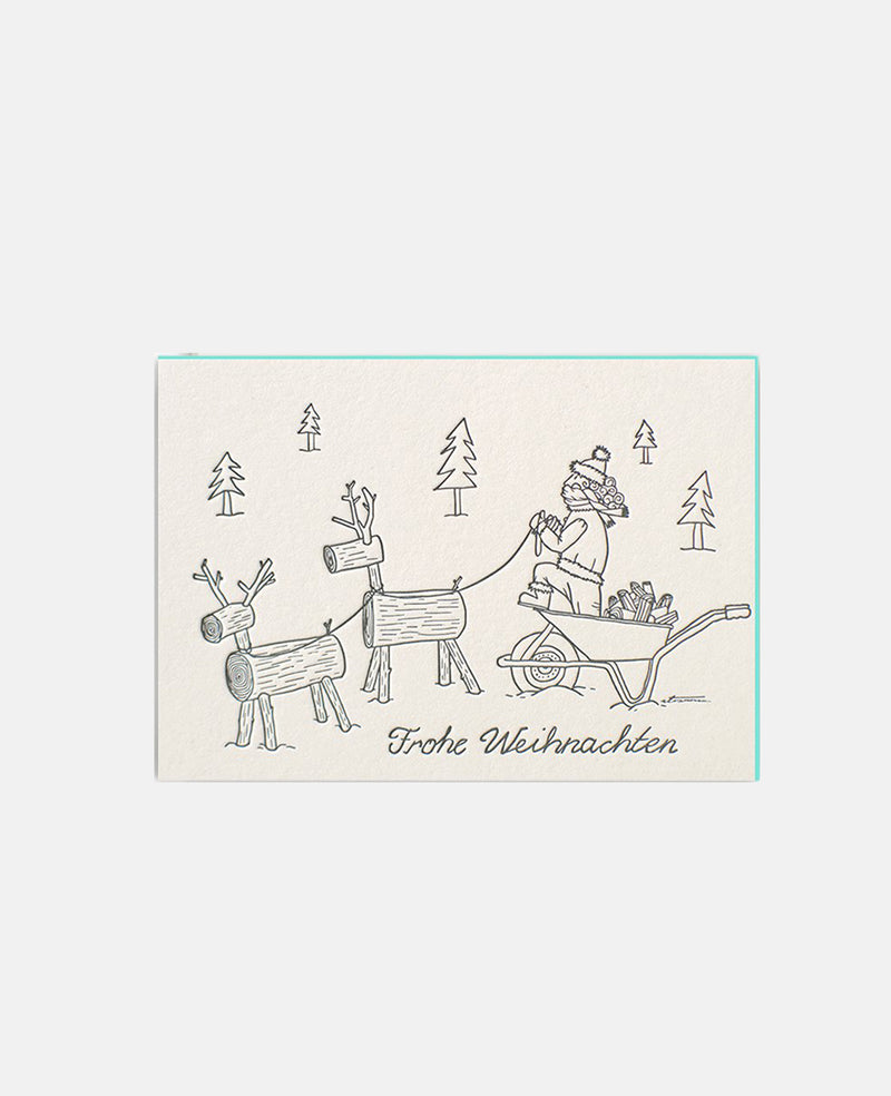 LETTERPRESS CARD "FROHE WEIHNACHTEN" GREY/MINT