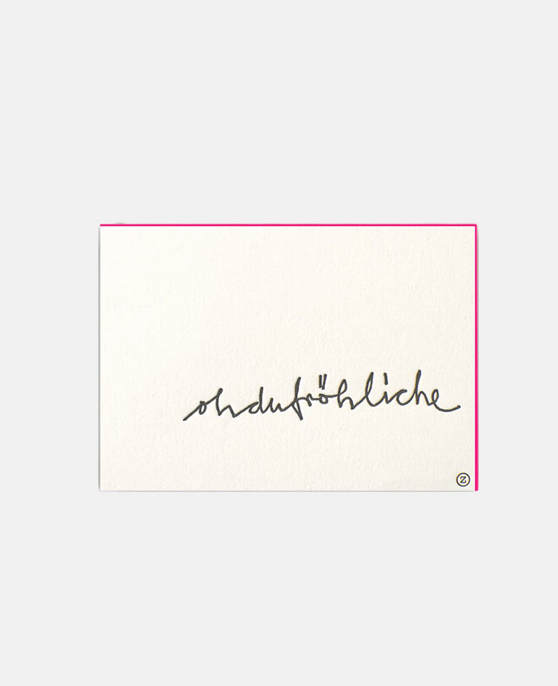 LETTERPRESS CARD "OH DU FRÖHLICHE" BLACK/NEON PINK