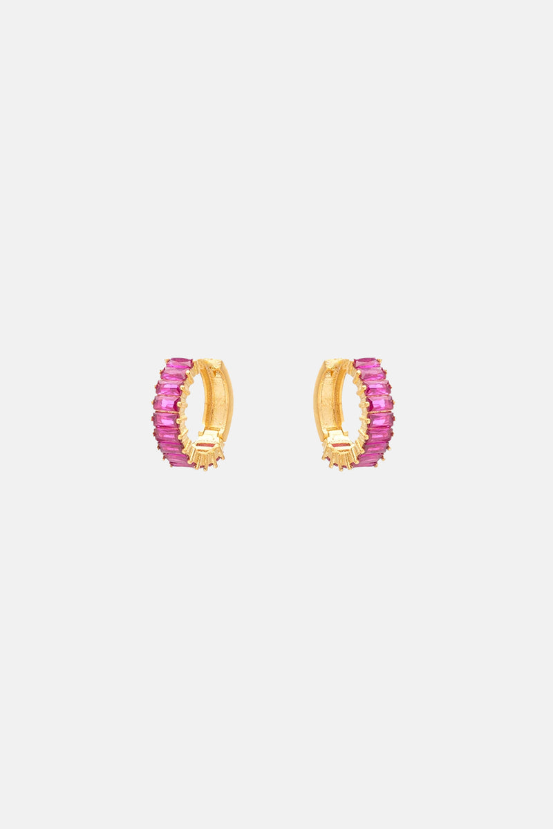 SMALL ZIRCONIA HOOPS "ELLE" GOLD/FUCHSIA