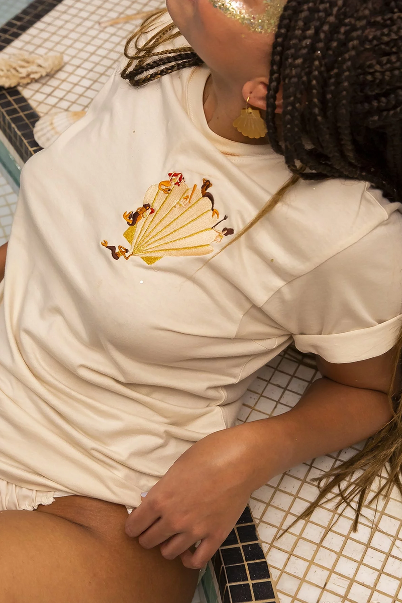 COTTON T-SHIRT "MEERMAIDGANG" VANILLA