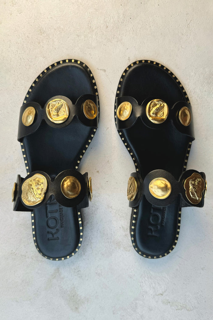 SANDALS "SANTORINI" BLACK/GOLD