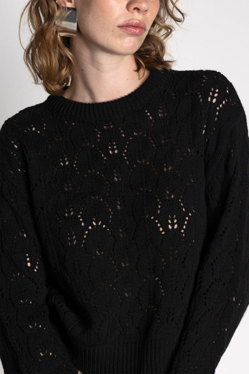 AJOUR KNIT PULLOVER "AETHER" BLACK