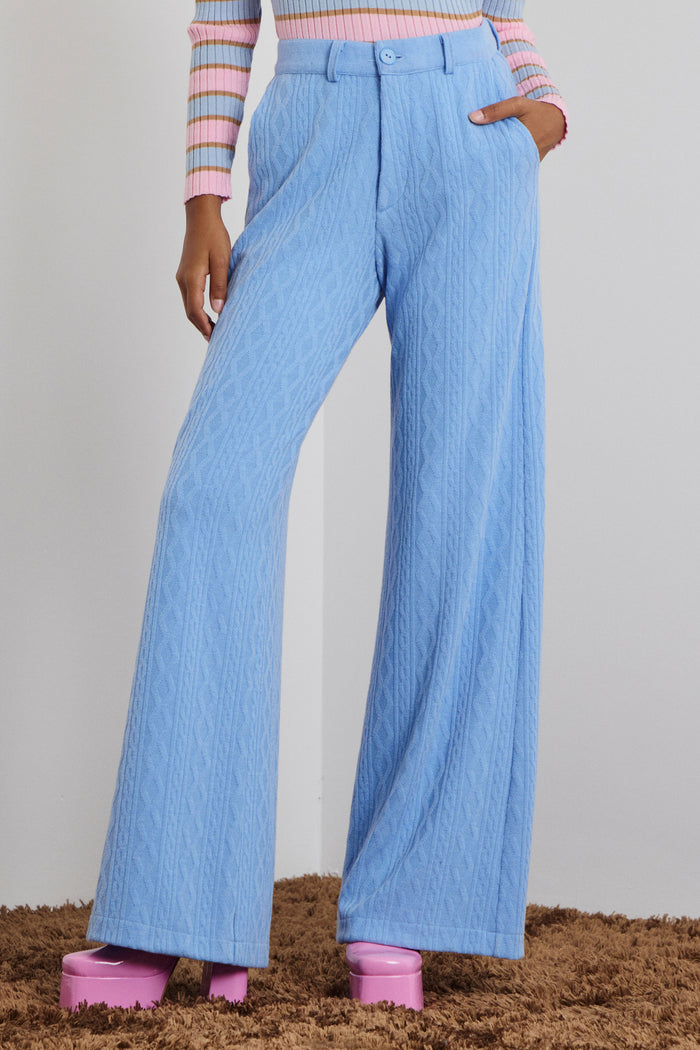 CABLE PATTERN KNIT TROUSERS LIGHT BLUE