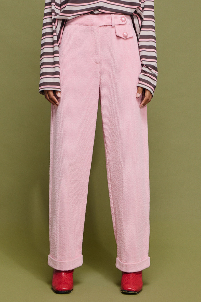 OVERSIZED COTTON CORDUROY PANTS PALE PINK