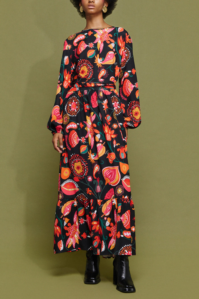 LONG DRESS WITH FLOWER PRINT MULTICOLOR
