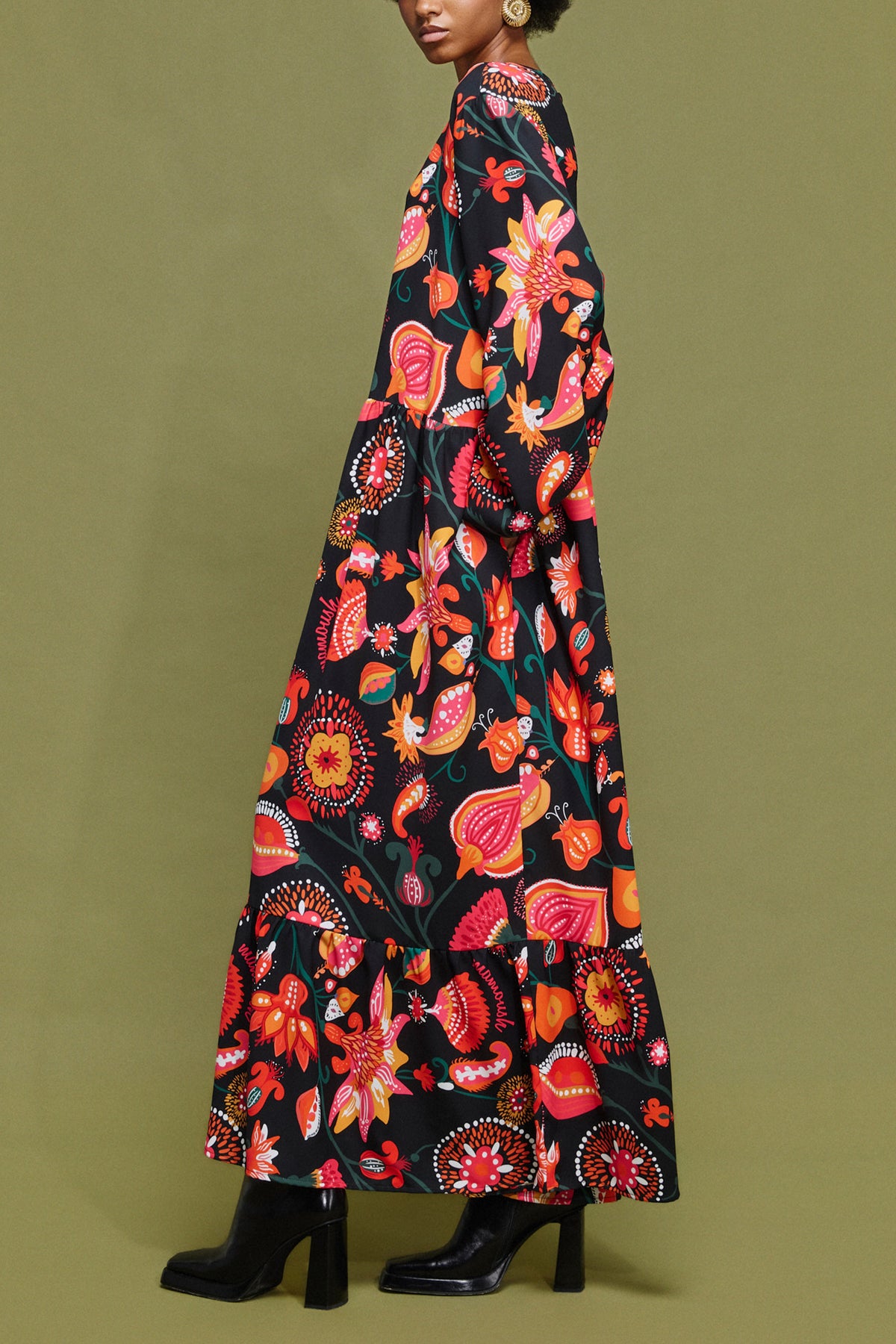 LONG DRESS WITH FLOWER PRINT MULTICOLOR