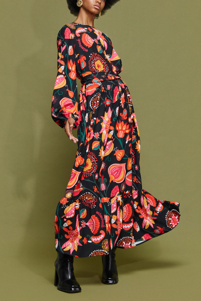 LONG DRESS WITH FLOWER PRINT MULTICOLOR