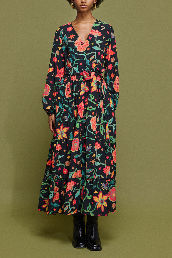 MIDI DRESS WITH FLOWER PRINT MULTICOLOR