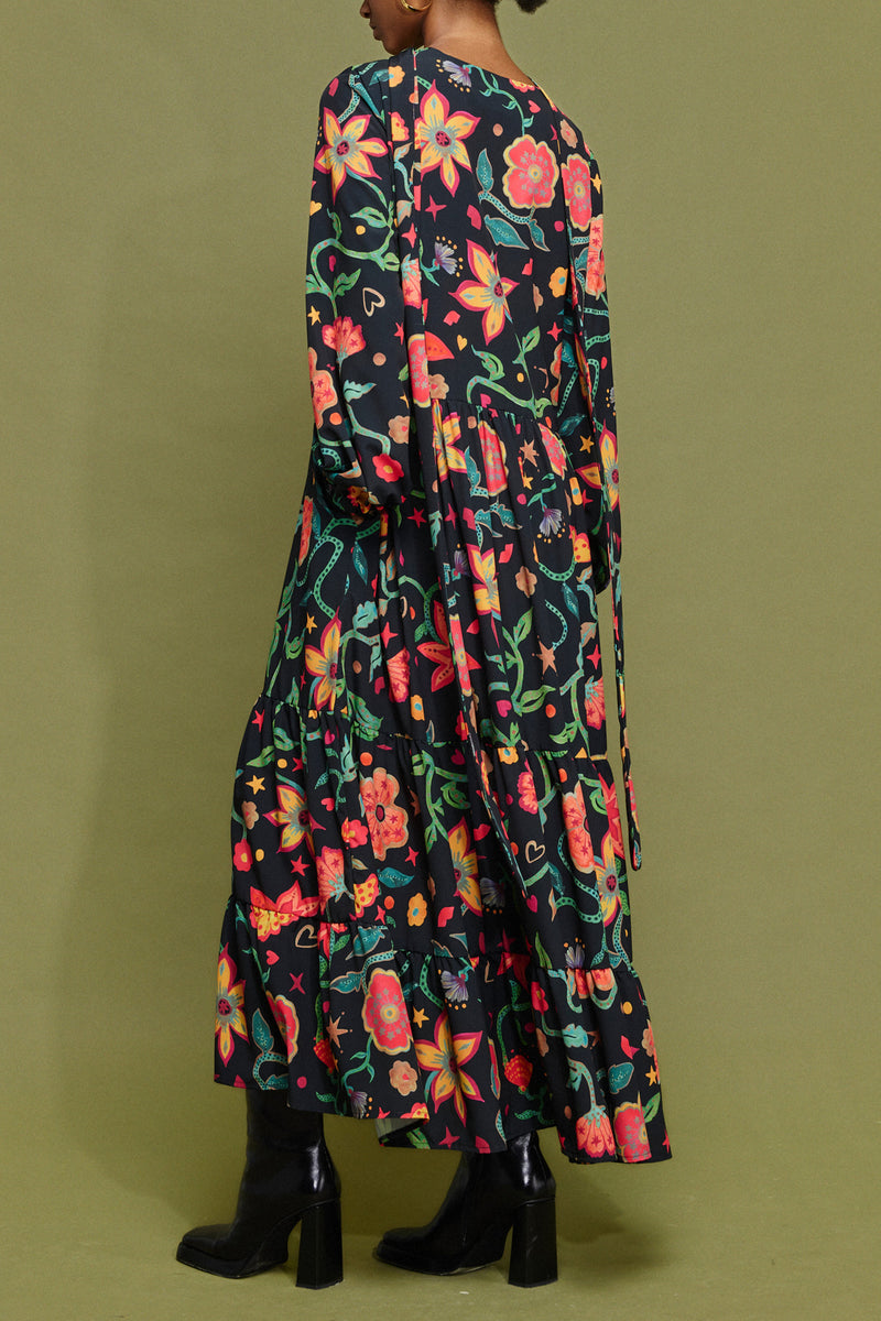 MIDI DRESS WITH FLOWER PRINT MULTICOLOR