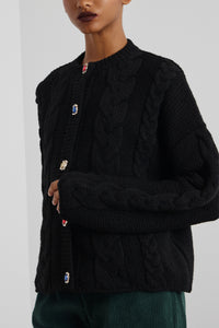 OVERSIZED KNIT CARDIGAN WITH JEWEL BUTTONS BLACK