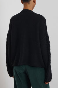 OVERSIZED KNIT CARDIGAN WITH JEWEL BUTTONS BLACK