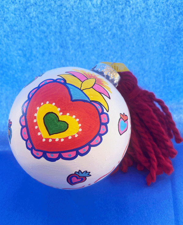 HAND PAINTED CHRISTMAS BALLS  "HEART IN HEART"