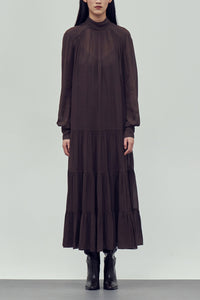 MIDI VISCOSE CHIFFON DRESS "SAFFON" BROWN