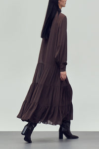 MIDI VISCOSE CHIFFON DRESS "SAFFON" BROWN