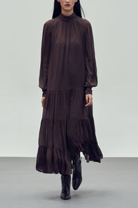 MIDI VISCOSE CHIFFON DRESS "SAFFON" BROWN