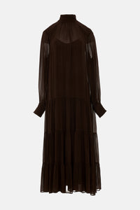 MIDI VISCOSE CHIFFON DRESS "SAFFON" BROWN