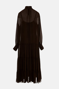 MIDI VISCOSE CHIFFON DRESS "SAFFON" BROWN