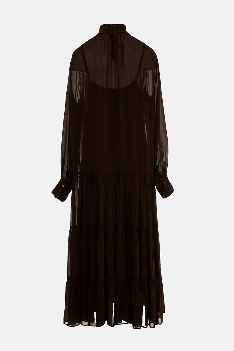 MIDI VISCOSE CHIFFON DRESS "SAFFON" BROWN