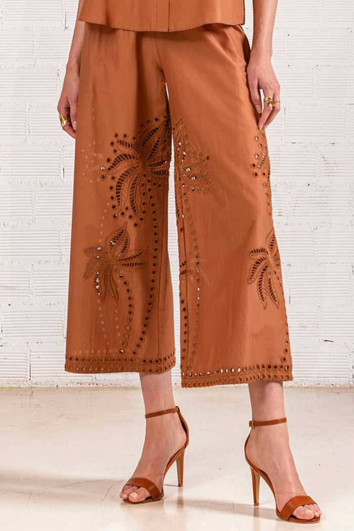 EMBROIDERED PANTS "PALM SPRINGS" CHOCOLATE