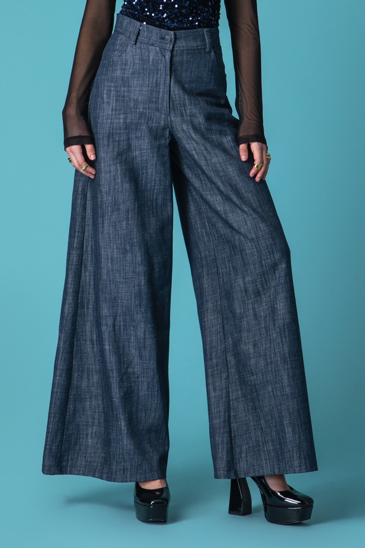 HIGHWAIST WIDE DENIM PANTS "MOUTAKI"