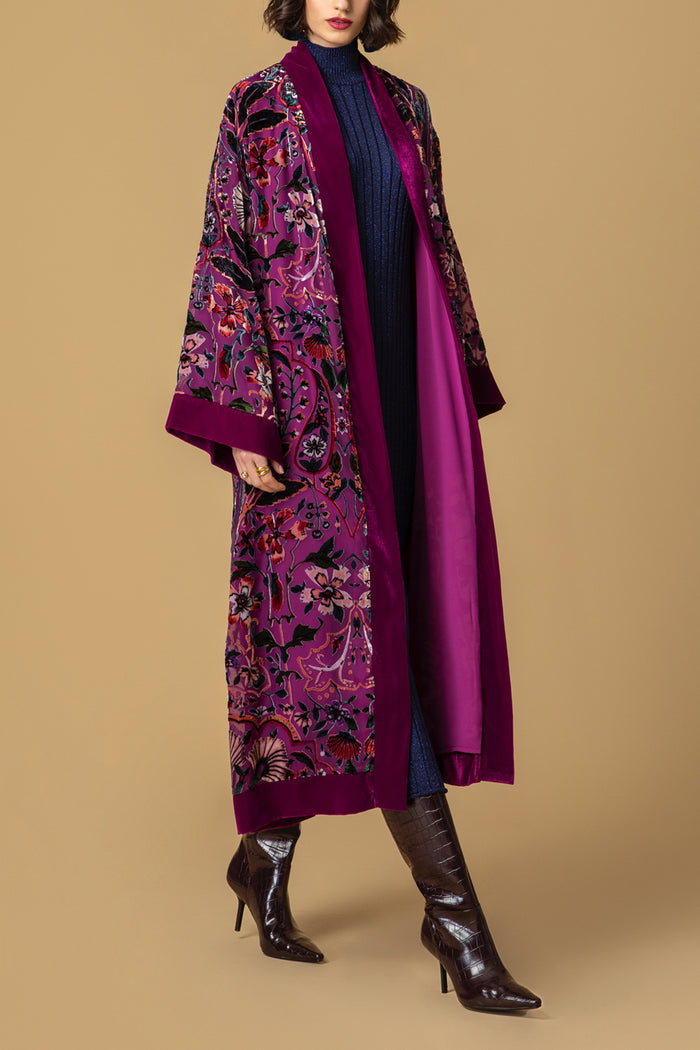 VELVET KIMONO WITH BELT "FLORA"