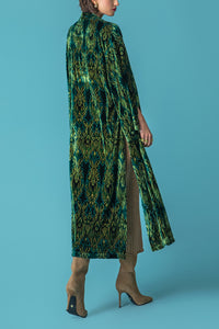 VELVET KIMONO WITH BELT "PEACOCK" GREEN