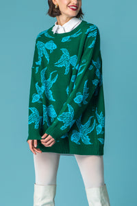 INTARSIA PULLOVER "KOI" GREEN/TURQUOISE