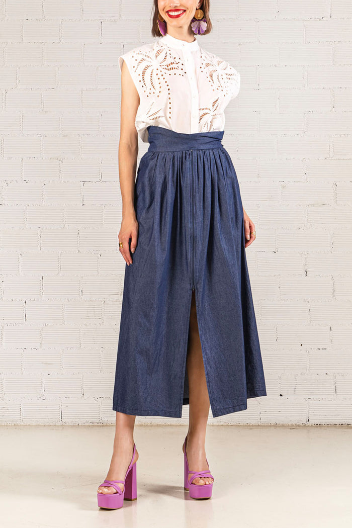 MIDI DENIM SKIRT "PAXI" BLUE