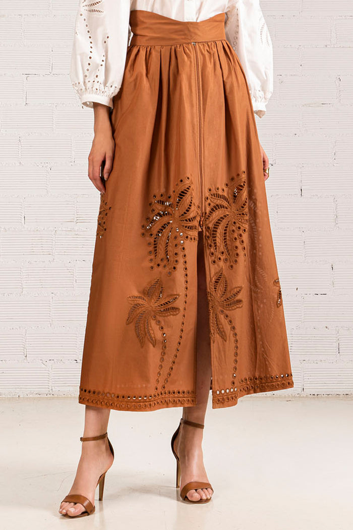EMBROIDERED MIDI SKIRT "PALM SPRINGS"