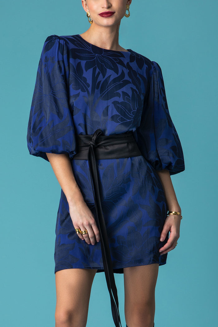 SHORT VISCOSE DRESS "MIDNIGHT FLOWER"