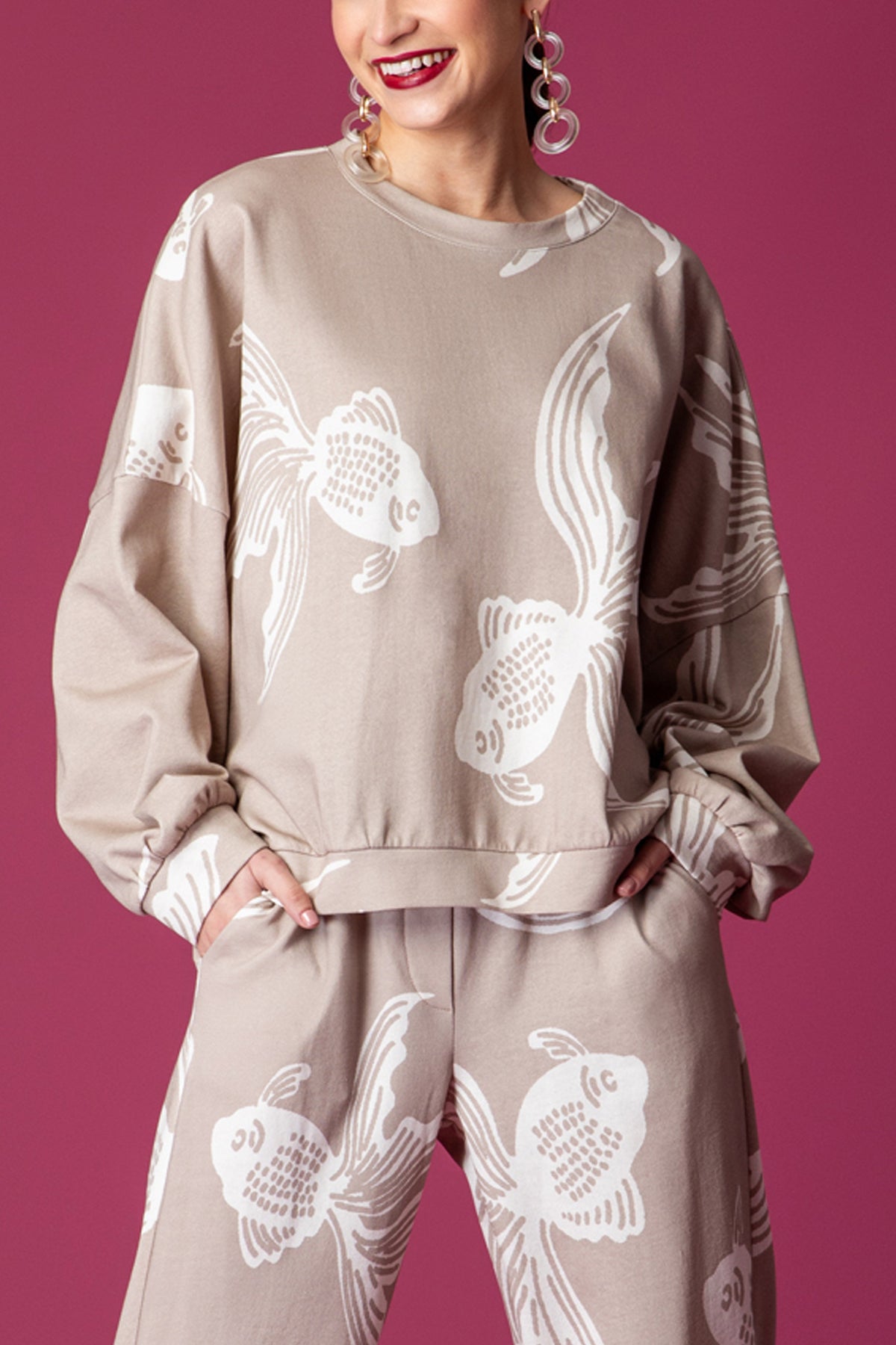 OVERSIZED COTTON SWEATER "KOI" TAUPE