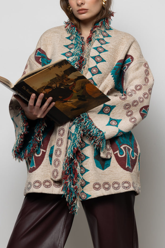 JACQUARD KIMONO JACKET "ELYNA" ECRU