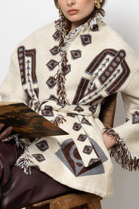 *PREORDER* OVERSIZED JACQUARD KIMONO JACKET "ELEA" ECRU