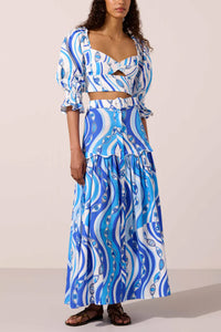 LONG SKIRT "OCEAN EYES" WHITE/BLUE