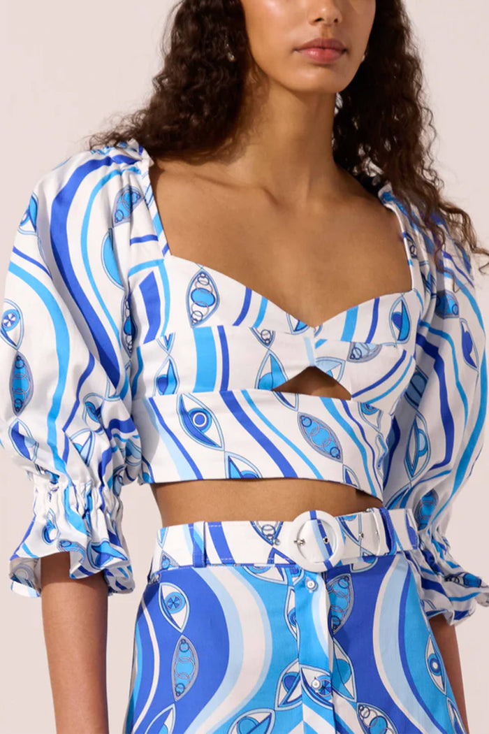 CROPPED BLOUSE "OCEAN EYES" WHITE/BLUE