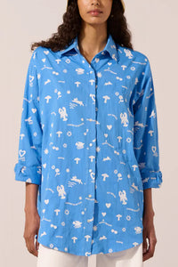 EMBELLISHED COTTON BLOUSE "BLUE LOBSTER" BLUE/WHITE
