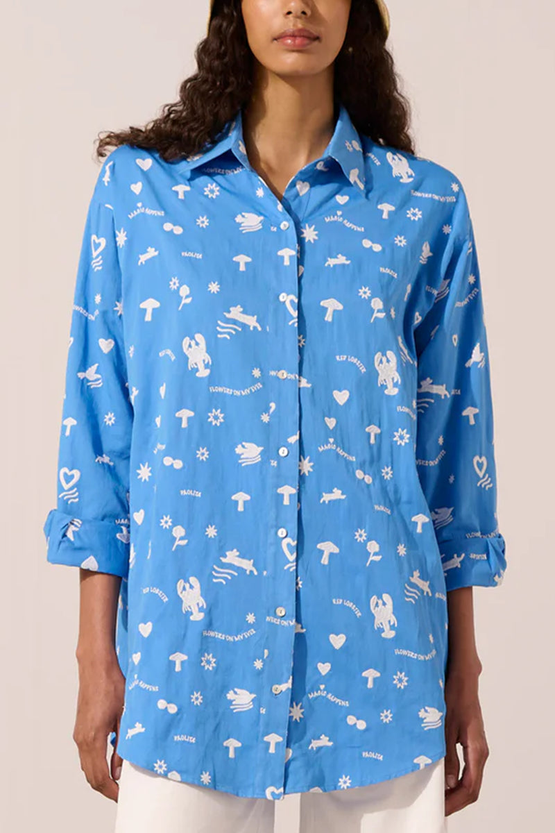 EMBELLISHED COTTON BLOUSE "BLUE LOBSTER" BLUE/WHITE