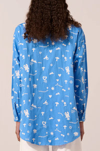 EMBELLISHED COTTON BLOUSE "BLUE LOBSTER" BLUE/WHITE