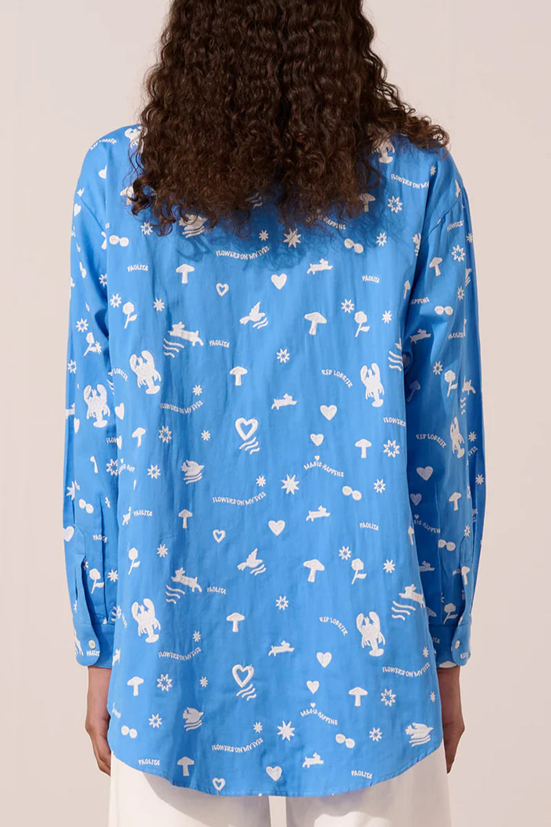 EMBELLISHED COTTON BLOUSE "BLUE LOBSTER" BLUE/WHITE