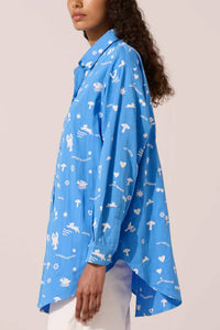 EMBELLISHED COTTON BLOUSE "BLUE LOBSTER" BLUE/WHITE