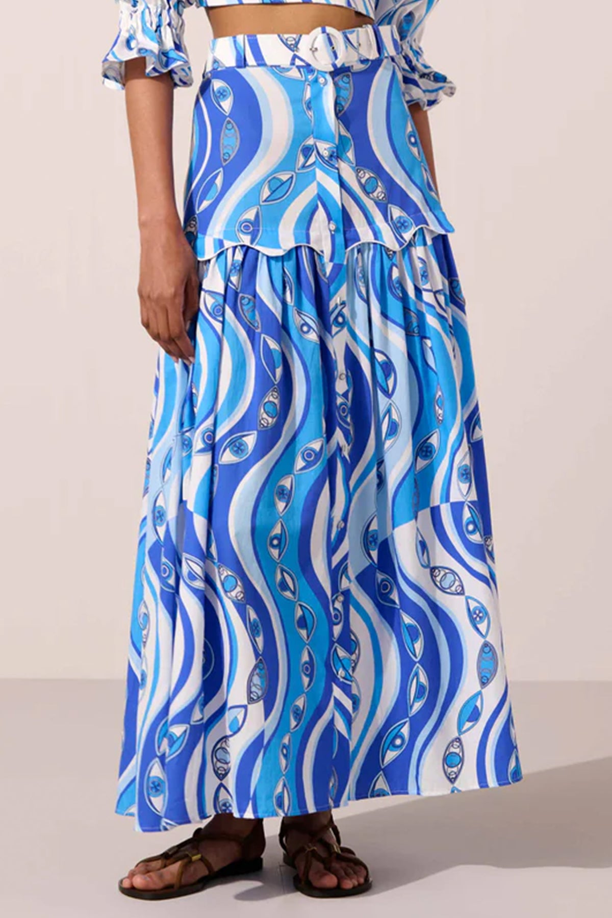 LONG SKIRT "OCEAN EYES" WHITE/BLUE