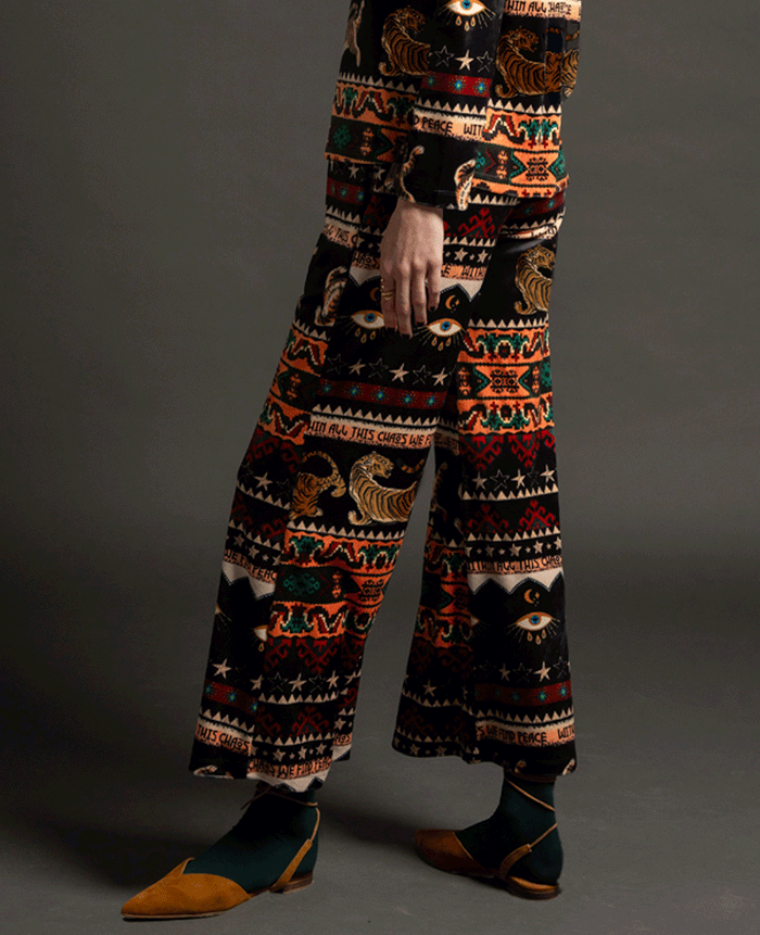 KNITTED VELVETLY PANTS "NAZCA" MULTICOLOR