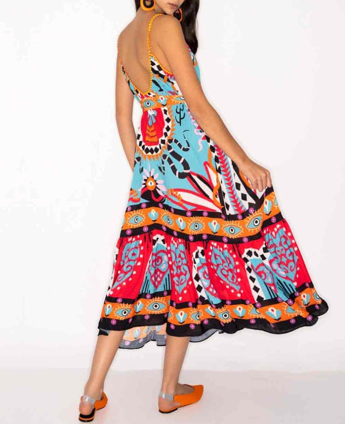 STRAPPY MIDI DRESS "COSMOS" MULTICOLOR