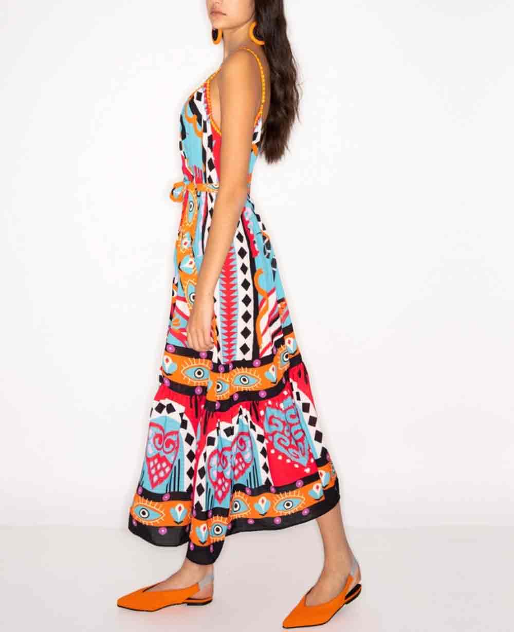 STRAPPY MIDI DRESS "COSMOS" MULTICOLOR